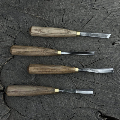 4-piece wood carving chisel and gouge set with ash wood handles and forged steel blades