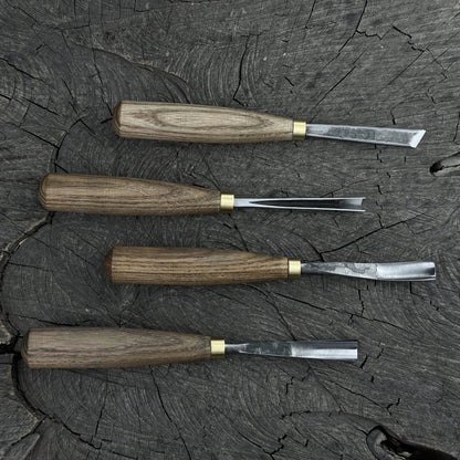 4-piece wood carving chisel and gouge set with ash wood handles and forged steel blades