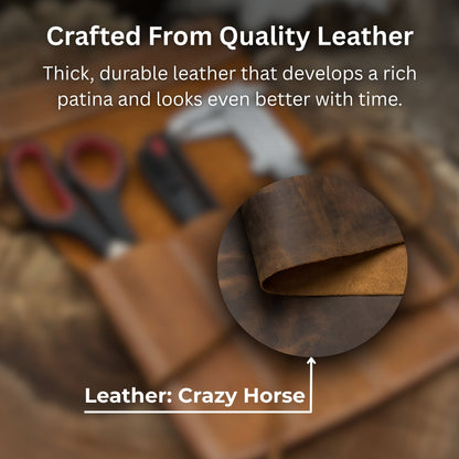 Handmade 4 Pocket Leather Chisel Roll by Sharky Forged Steel Tools
