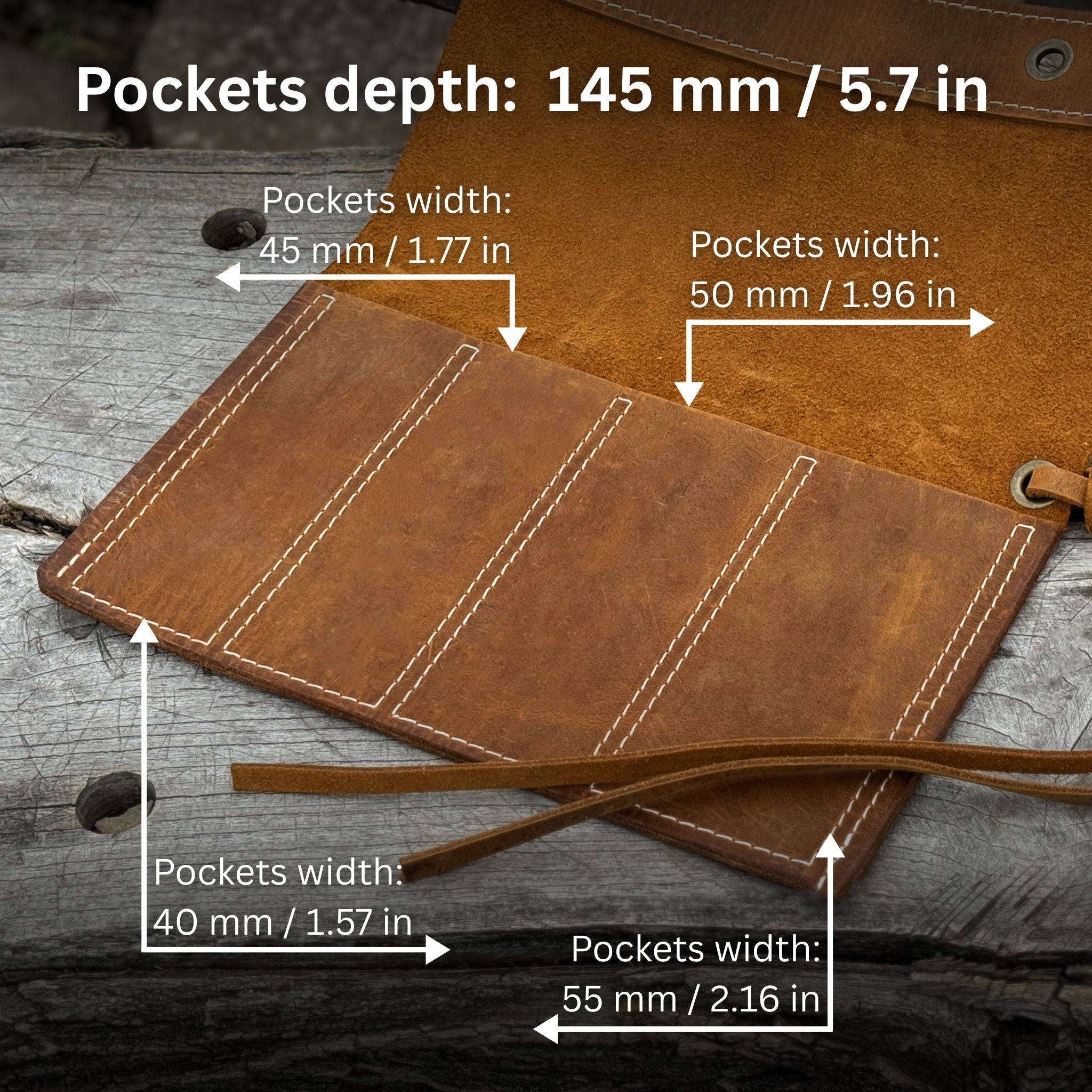 Handmade 4 Pocket Leather Chisel Roll by Sharky Forged Steel Tools