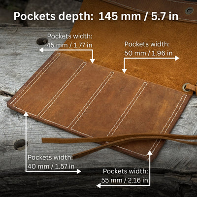 Handmade 4 Pocket Leather Chisel Roll by Sharky Forged Steel Tools