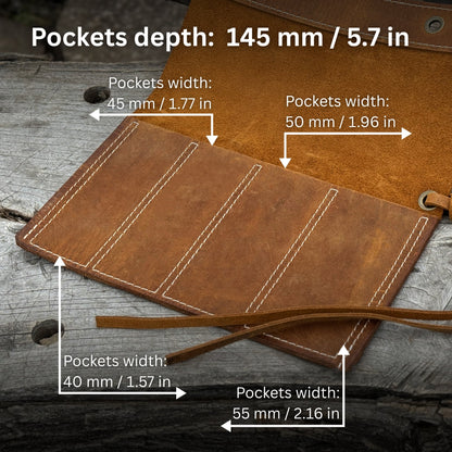 Handmade 4 Pocket Leather Chisel Roll by Sharky Forged Steel Tools