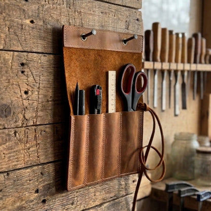 Handmade 4 Pocket Leather Chisel Roll by Sharky Forged Steel Tools