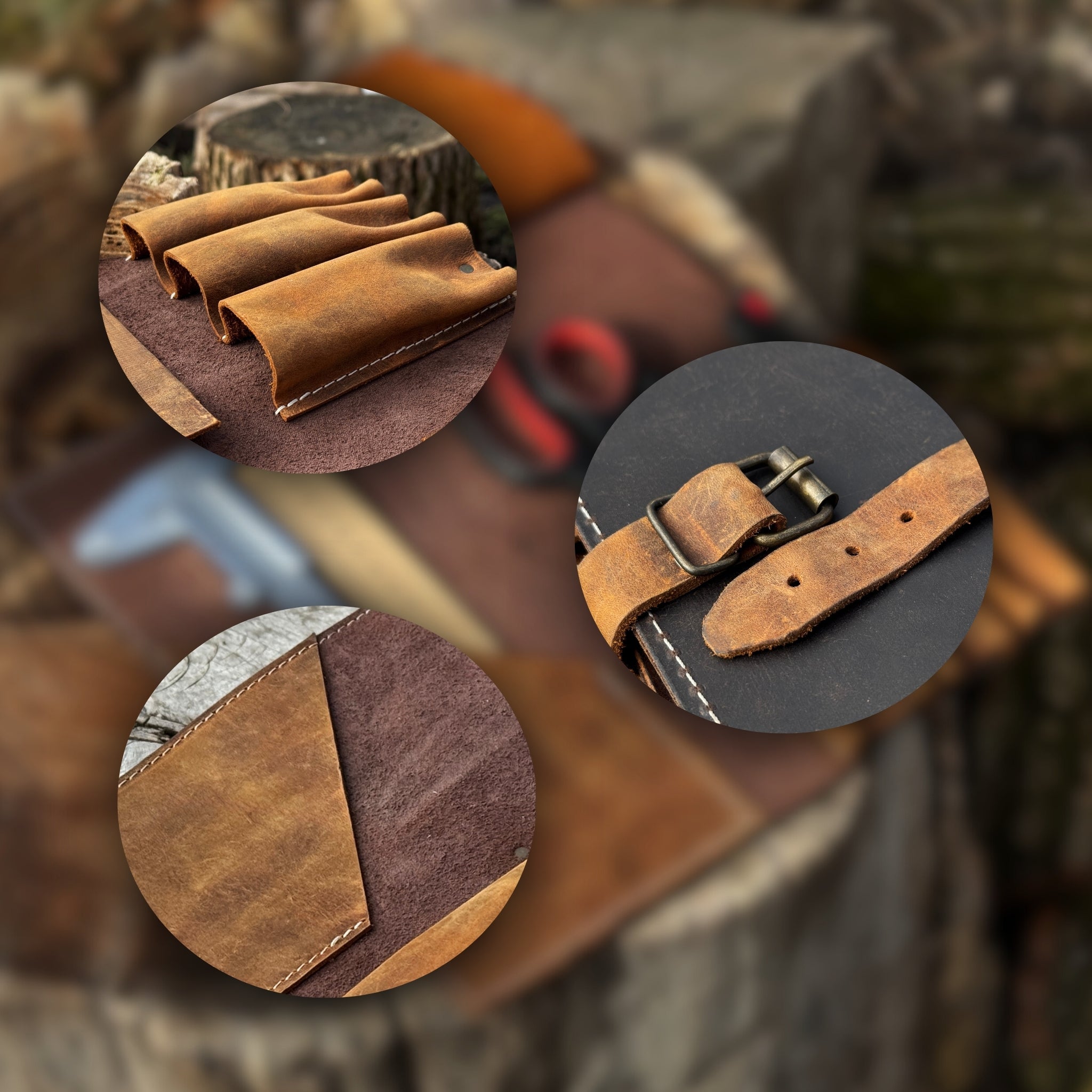 Handcrafted 4 pocket leather tool roll for carving tools by Sharky Forged Steel Tools