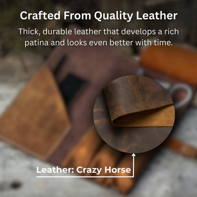 Handcrafted 4 pocket leather tool roll for carving tools by Sharky Forged Steel Tools