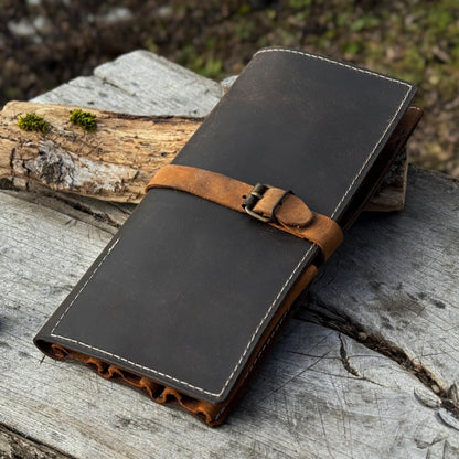 Handcrafted 4 pocket leather tool roll for carving tools by Sharky Forged Steel Tools