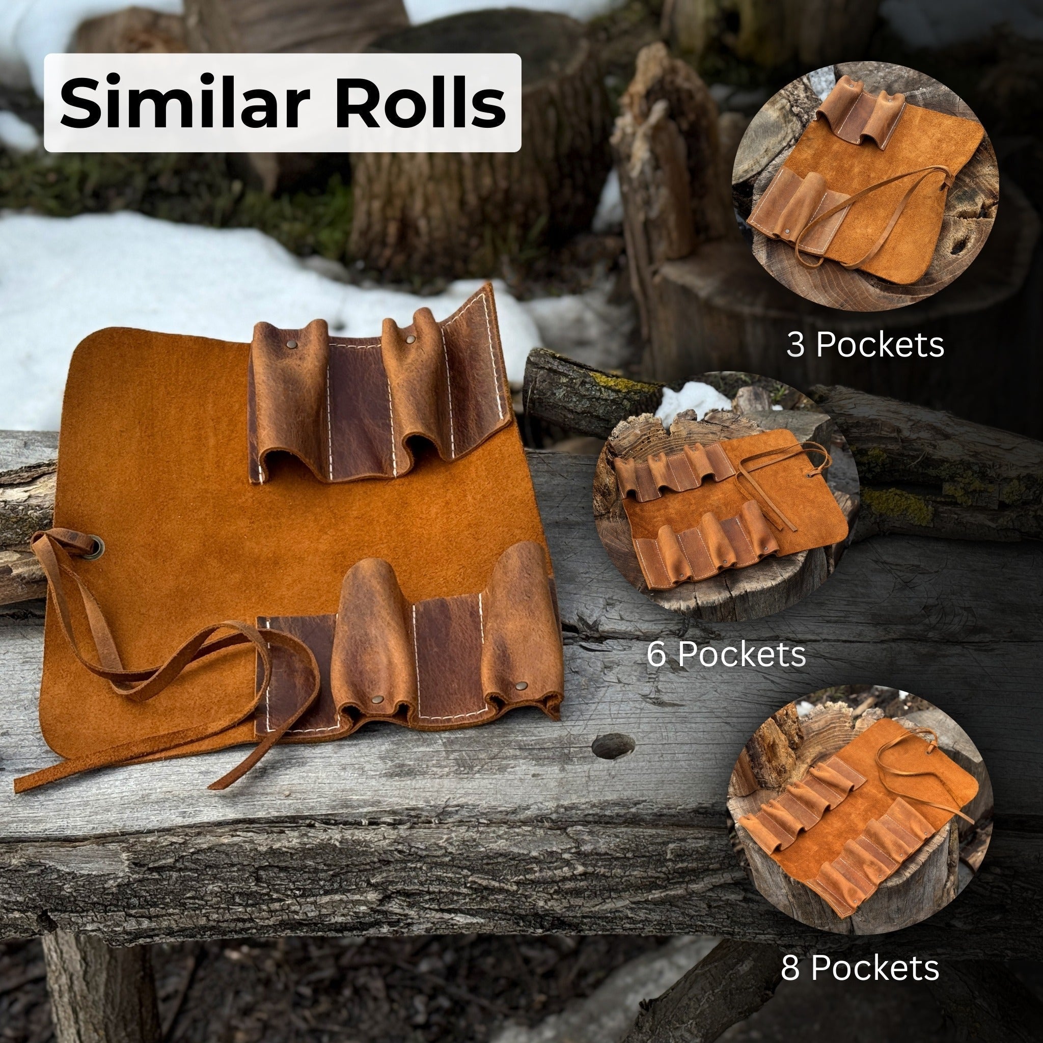 Handmade 4 Pocket Leather Tool Roll made from Crazy Horse leather by Sharky Forged Steel Tools