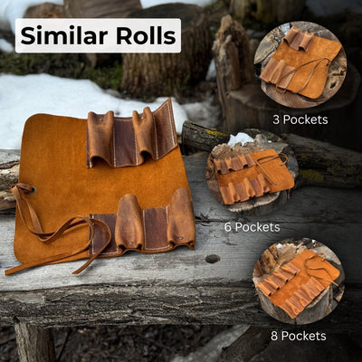 Handmade 4 Pocket Leather Tool Roll made from Crazy Horse leather by Sharky Forged Steel Tools