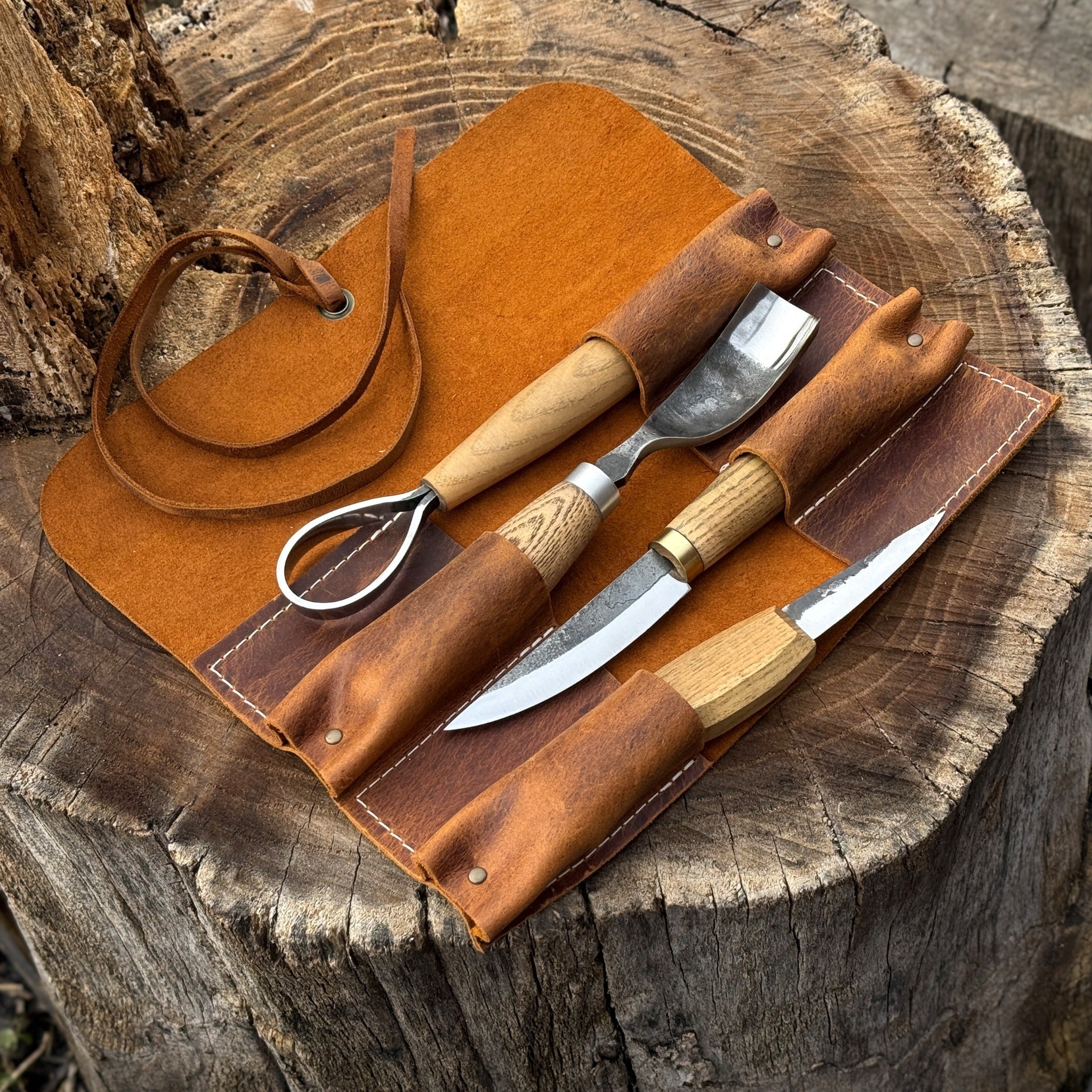 Handmade 4 Pocket Leather Tool Roll made from Crazy Horse leather by Sharky Forged Steel Tools