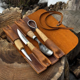 Handmade 4 Pocket Leather Tool Roll made from Crazy Horse leather by Sharky Forged Steel Tools