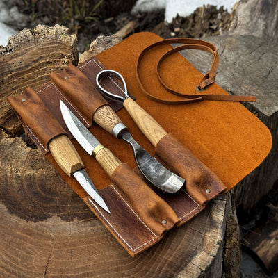 Handmade 4 Pocket Leather Tool Roll made from Crazy Horse leather by Sharky Forged Steel Tools