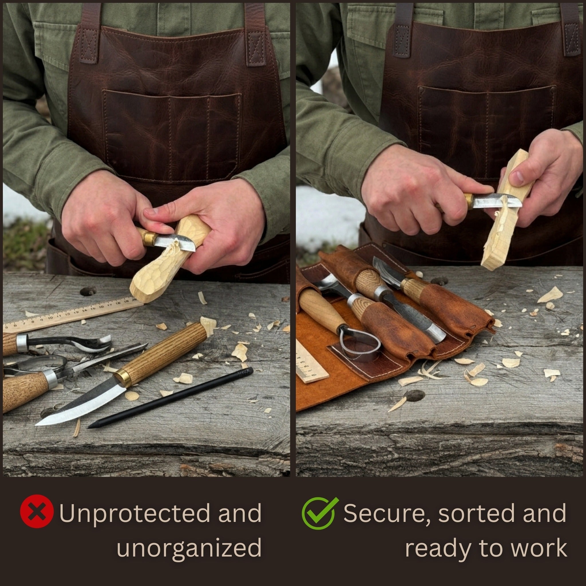 Handmade 4 Pocket Leather Tool Roll made from Crazy Horse leather by Sharky Forged Steel Tools