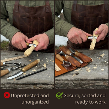 Handmade 4 Pocket Leather Tool Roll made from Crazy Horse leather by Sharky Forged Steel Tools