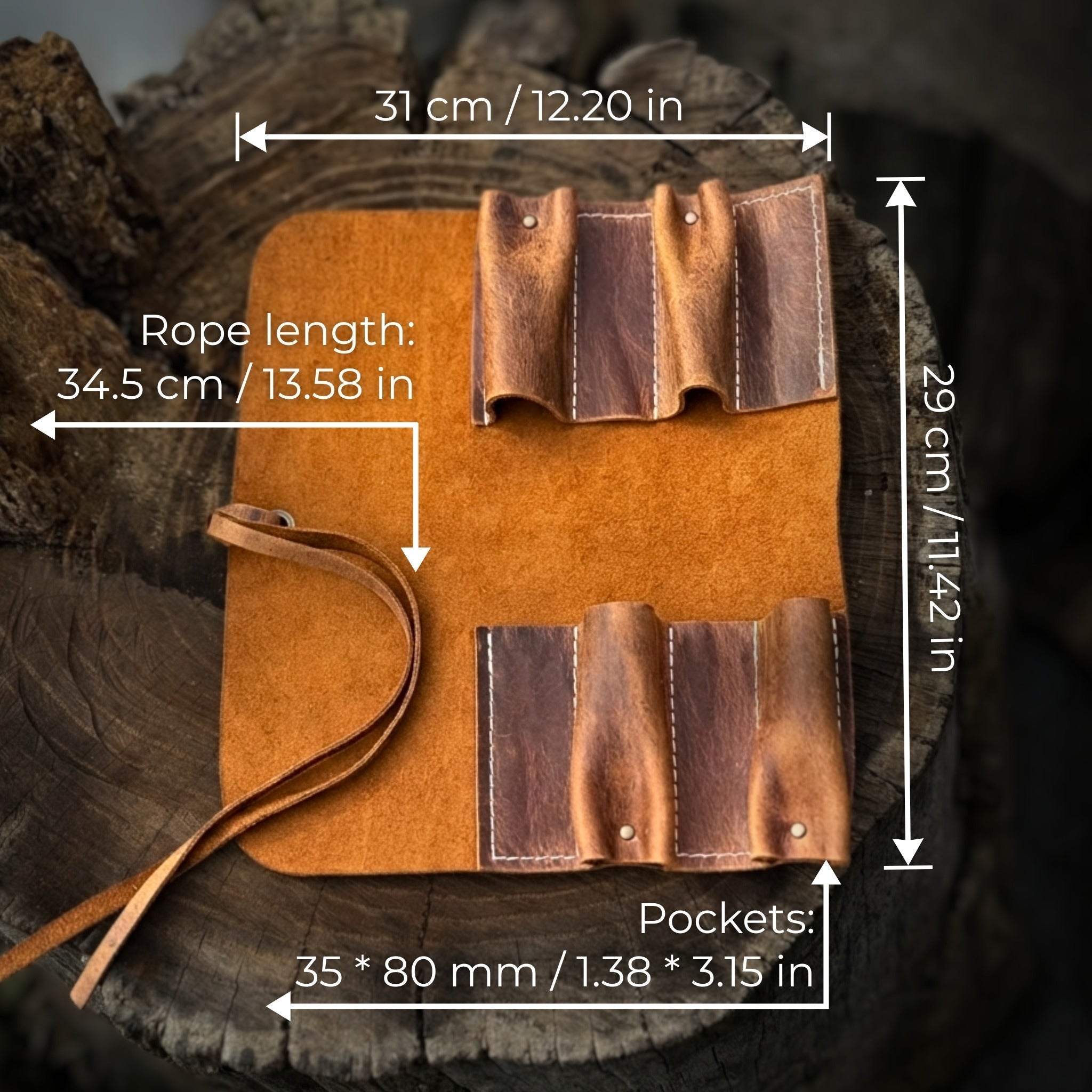 Handmade 4 Pocket Leather Tool Roll made from Crazy Horse leather by Sharky Forged Steel Tools