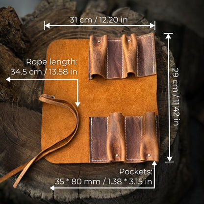 Handmade 4 Pocket Leather Tool Roll made from Crazy Horse leather by Sharky Forged Steel Tools
