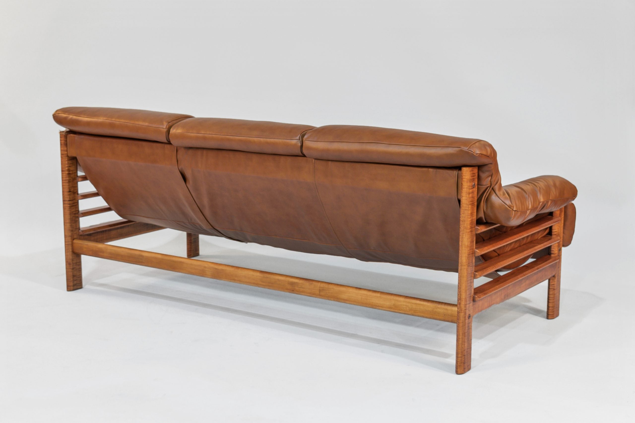 Sofa – Brown Leather with Tiger Maple Arms (Honey) by Enrico Bartolini - product image 4 for Resin Society