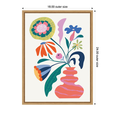 Sylvie Retro Whimsical Floral Vase Framed Canvas by Rachel Lee