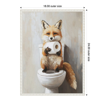 Sylvie Cute Fox Toilet Paper Roll Toilet Bathroom Art Framed Canvas