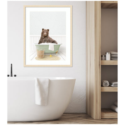 Bear in Cottage Green Bath by Amy Peterson Framed Wall Art Print