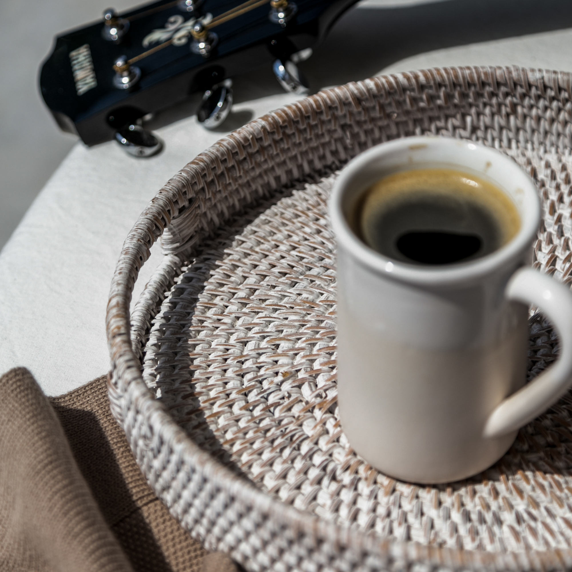 404 Round Rattan Tray — Decorative White Woven Tray by Porto Boutique - product image 6 for Resin Society