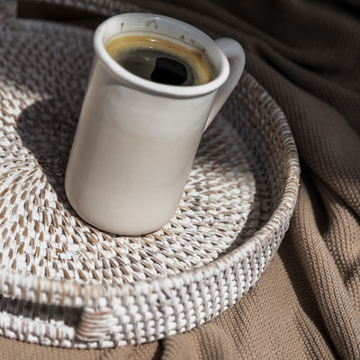 404 Round Rattan Tray — Decorative White Woven Tray by Porto Boutique - product image 7 for Resin Society