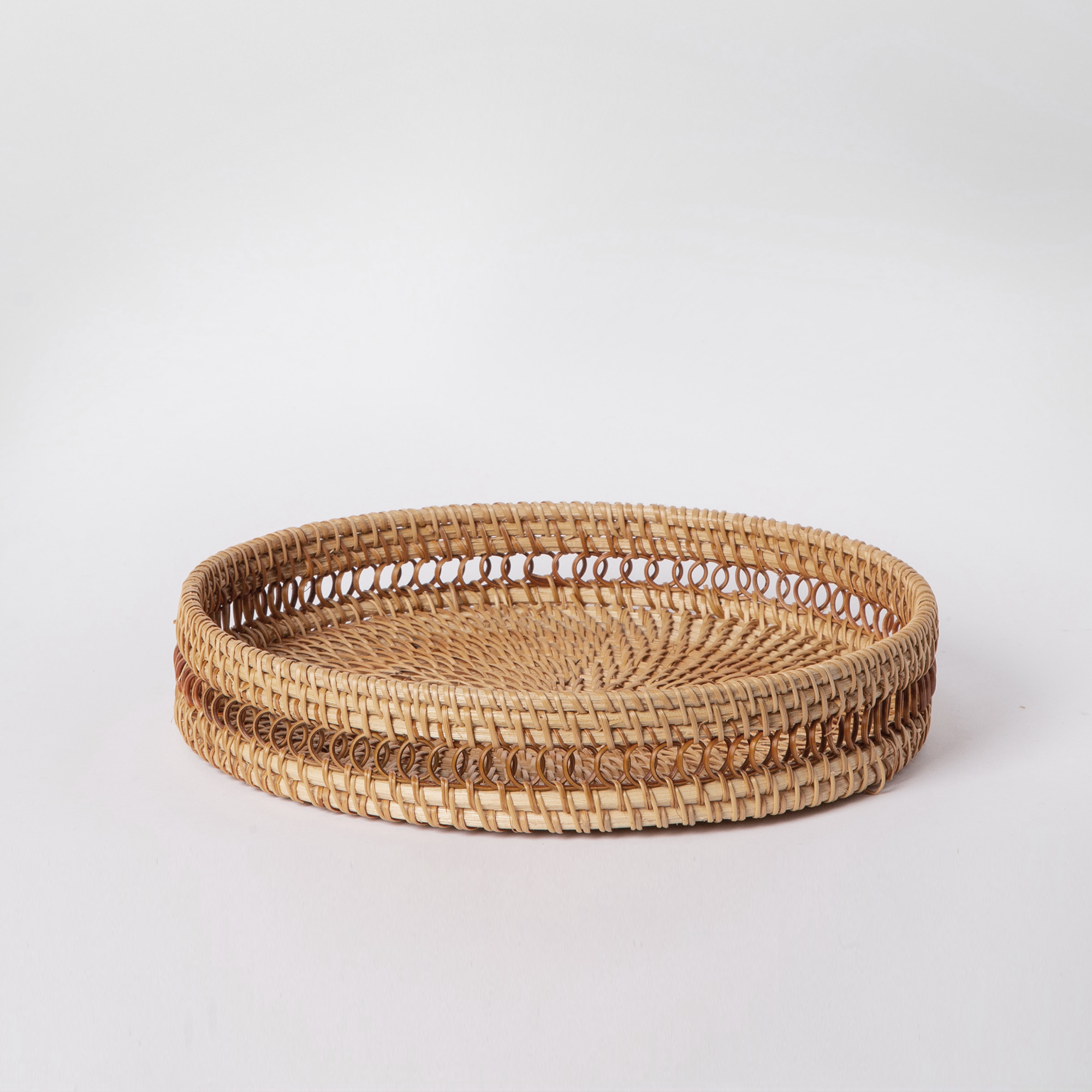 Round Rattan Tray — Decorative White Woven Tray for Coffee Table & Home