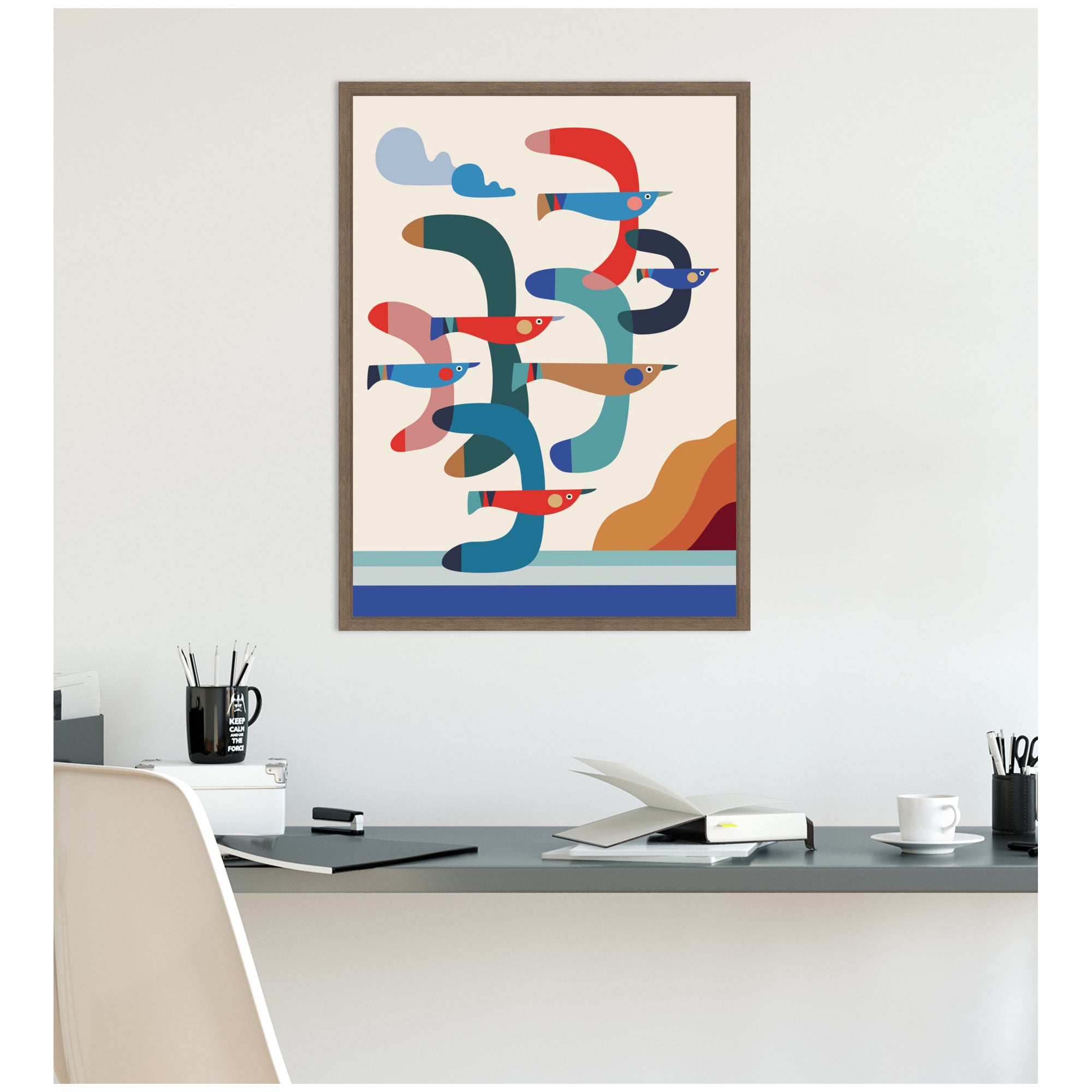 Seagulls Coastal Vibes by Rachel Lee Framed Canvas Wall Art Print
