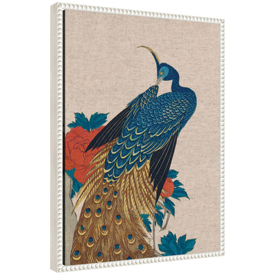 Sylvie Peacock and Peonies 1840 Utagawa Hiroshige Neutral Linen Framed Canvas by The Art Institute of Chicago