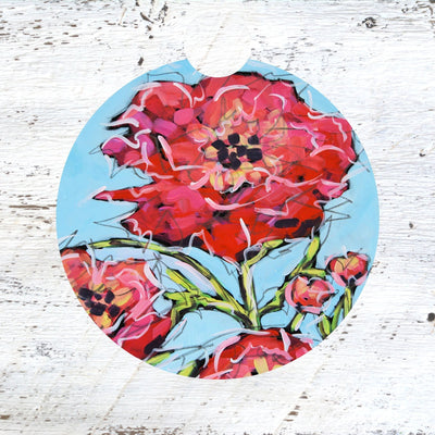 Car Coaster: Peonies. Be a Flower, Not a Weed. Artist Christi Dreese by Dreese Fine Art - Resin Society