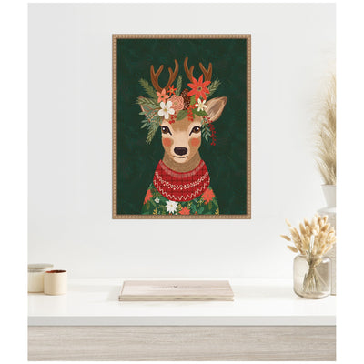 Sylvie Beaded Christmas Deer Framed Canvas by Mia Charro