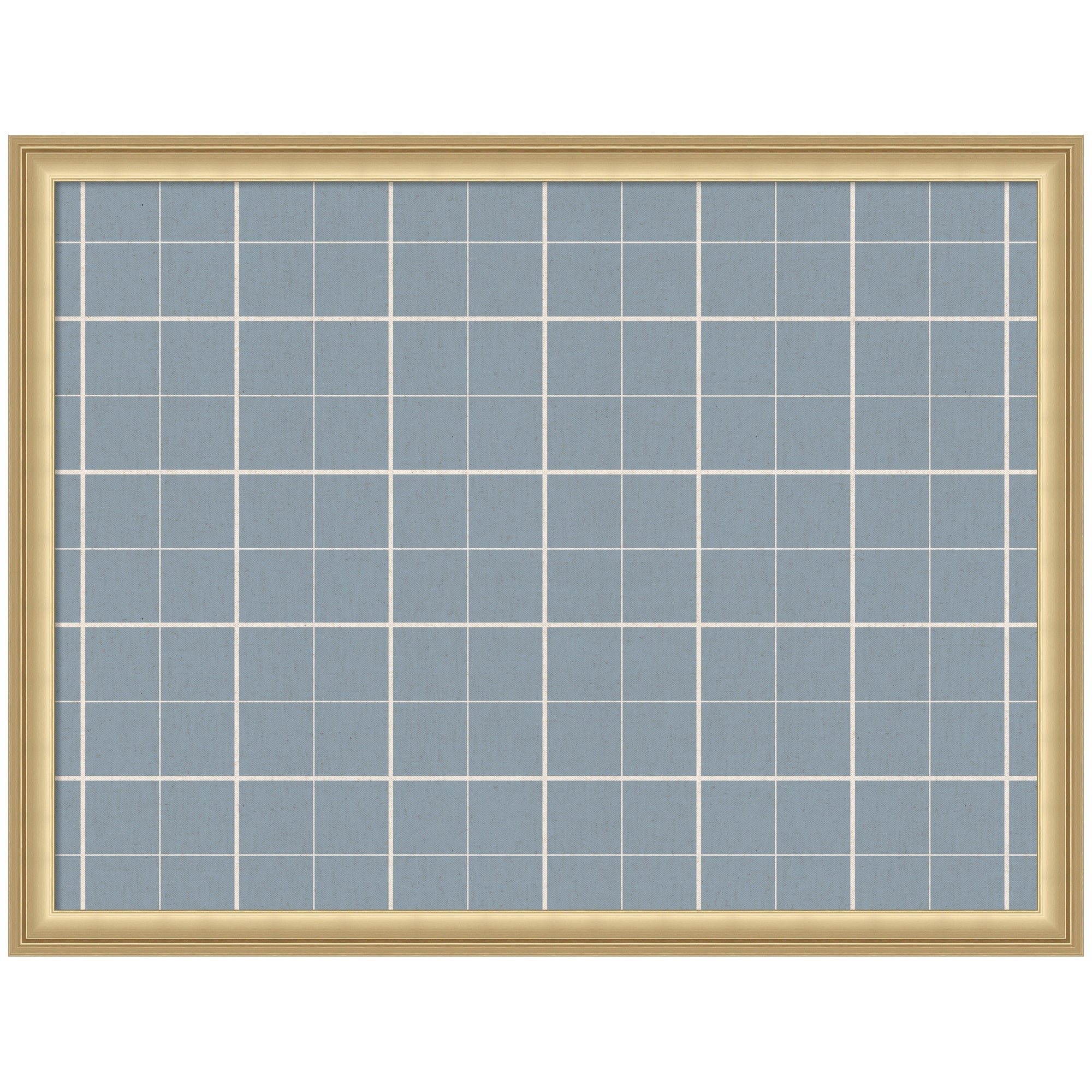 Framed Fabric Pinboard Light Blue Plaid Wall Organization