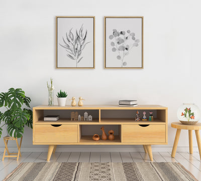 Sylvie Neutral Botanical 1 and 2 Soft White Framed Canvas by kateandlaurel - product image 10 for Resin Society