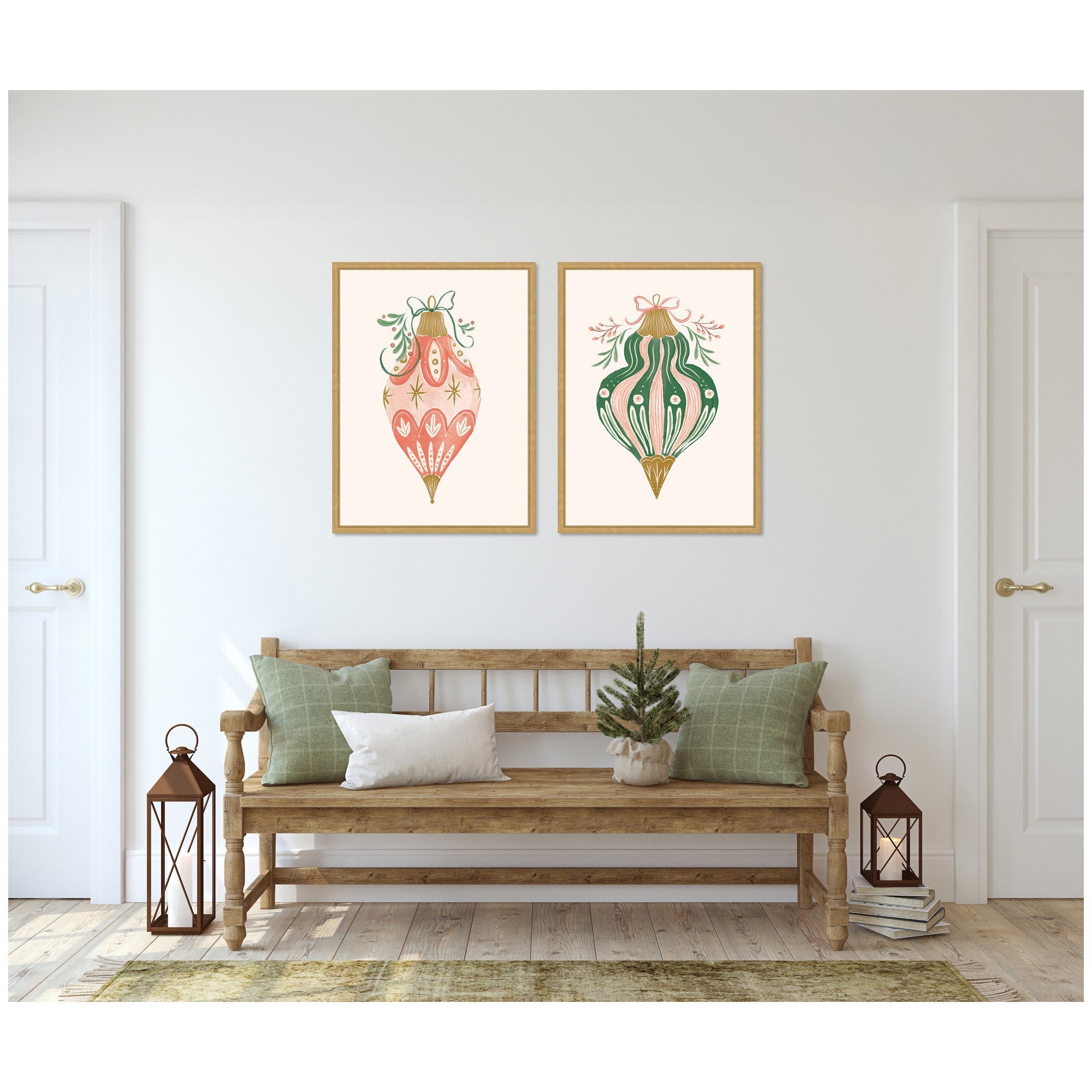 Sylvie Holiday Ornament Collection - 2 Piece Framed Canvas Art Set by Jill Labieniec