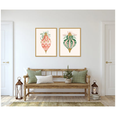 Sylvie Holiday Ornament Collection - 2 Piece Framed Canvas Art Set by Jill Labieniec