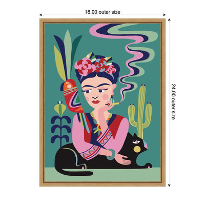 Sylvie Frida Kahlo and the Black Cat Framed Canvas by Rachel Lee