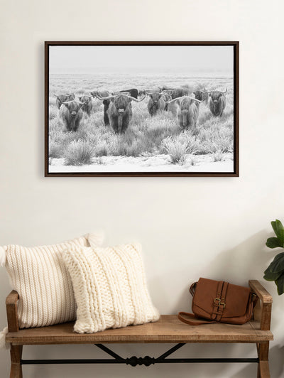 Sylvie Herd of Highland Cows Black and White Framed Canvas by The