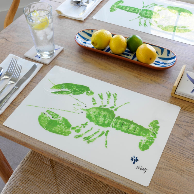 Green Lobster Placemat with vibrant Caribbean seafood design