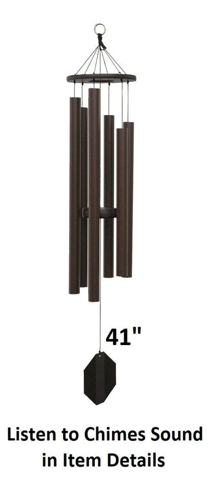 Amish handmade aluminum wind chimes in various sizes hanging outdoors