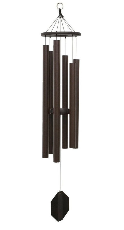 Amish handmade aluminum wind chimes in various sizes hanging outdoors