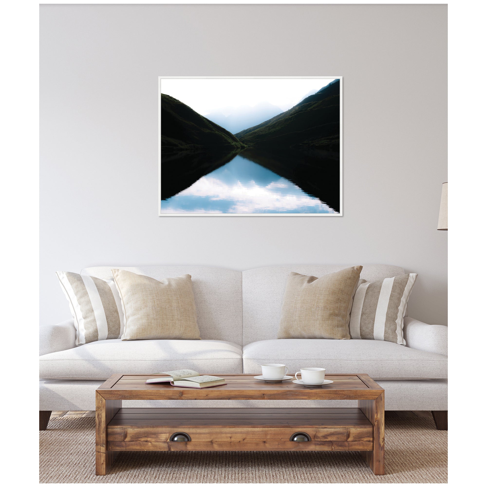 Sylvie Minimalist Mountain Lake Reflection at Sunrise Framed Canvas by Michael Schauer