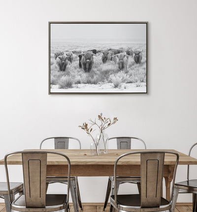 Sylvie Herd of Highland Cows Black and White Framed Canvas by The