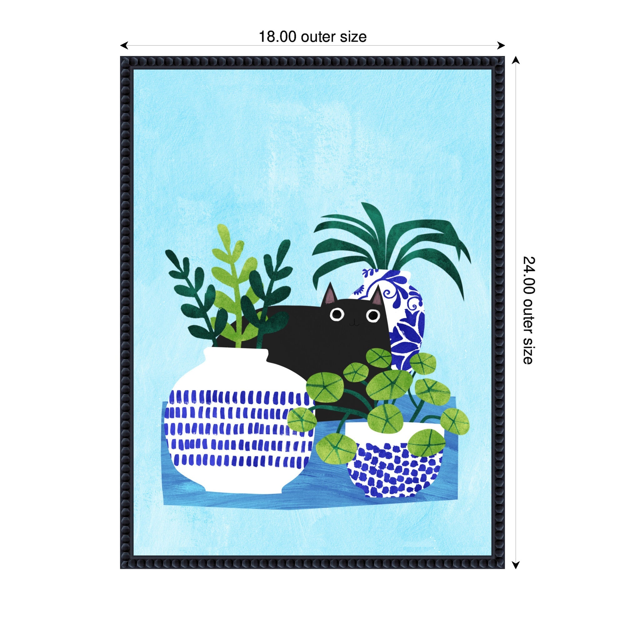 Blue Pots by Planet Cat Framed Canvas Wall Art Print