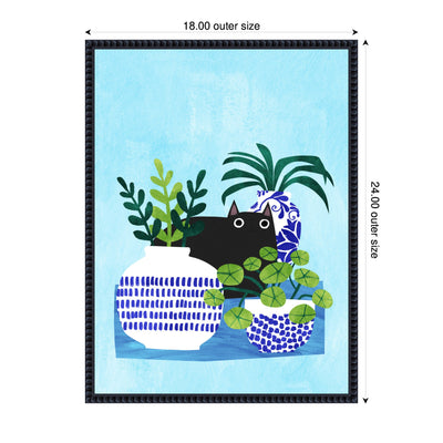 Blue Pots by Planet Cat Framed Canvas Wall Art Print