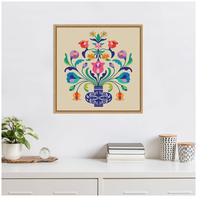 Floral Blue Vase by Rachel Lee Framed Canvas Wall Art Print