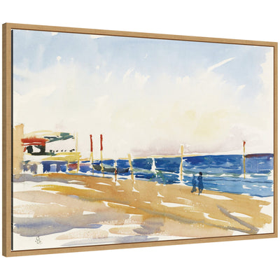 Framed canvas wall art print titled Lido of Venice no date Giovanni Giacometti featuring coastal imagery in a Sylvie natural frame