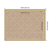 Rectangular beige pinboard featuring a subtle lattice pattern with square dots, framed in light wood, with labeled outer (26x20) and inner (24x18) dimensions in inches.