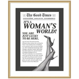 Woman's World by Honey Island Studio framed wall art print in Florence Gold frame hanging on wall