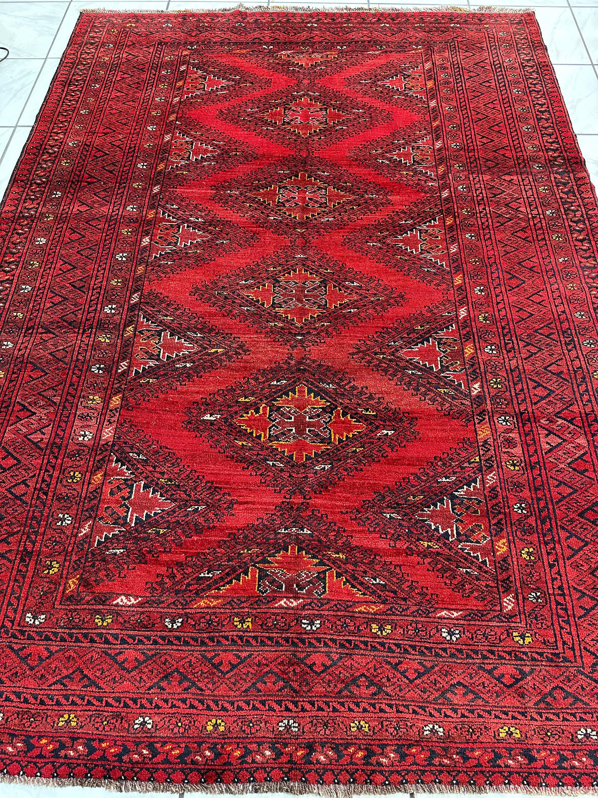 Hand-Knotted Afghan Turkoman Waziri Wool Rug – 6'9" x 9'6" – Vintage by Rugistan - product image 2 for Resin Society