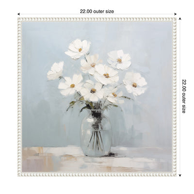 Sylvie White Daisies in a Jar on French Cottage Blue Framed Canvas by The Creative Bunch Studio