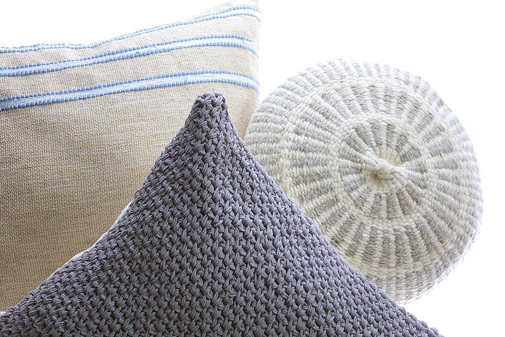Pale Blue Striped Raw Linen Pillow by Homelosophy